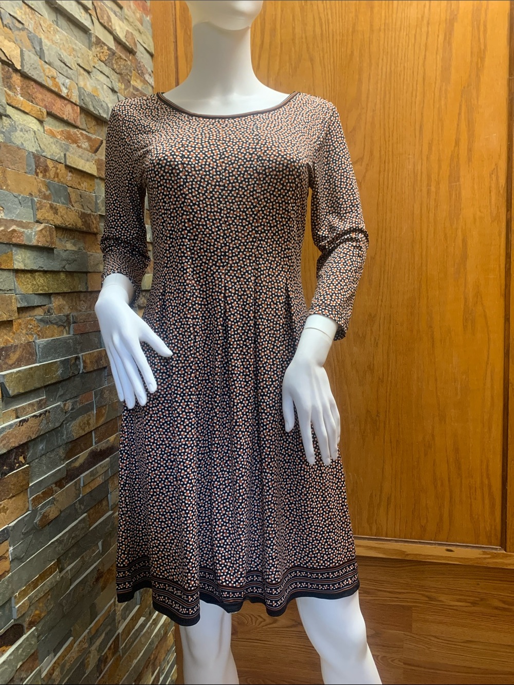 Max Studio Black Long-Sleeve Fit & Flare Dress with Pink Dot Print